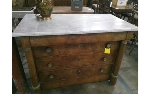 COMMODE EMPIRE 3 TIROIRS DESSUS MARBRE