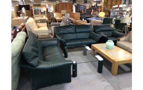 SALON 2 + 2 + 1 CUIR VERT JORI