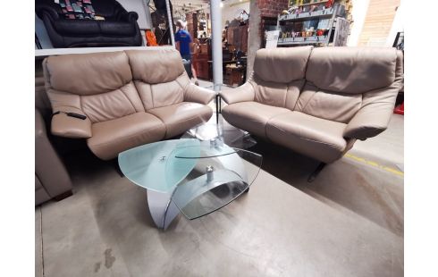 SALON CUIR TAUPE MONDO 2 CANAPÉS 4 RELAX ÉLECTRIQUE GARANTIE 1 AN