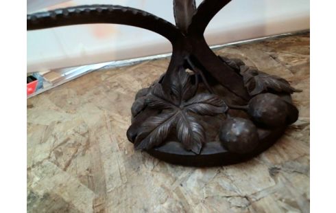 COUPE RONDE PATE DE VERRE MAUVE+PIED METAL  FRUITS ANCIEN/SCHNEIDER