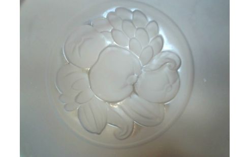 COUPE RONDE PATE DE VERRE MAUVE+PIED METAL  FRUITS ANCIEN/SCHNEIDER