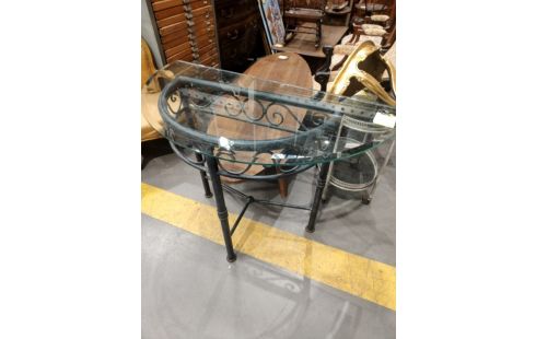 CONSOLE FER FORGE DESSUS VERRE