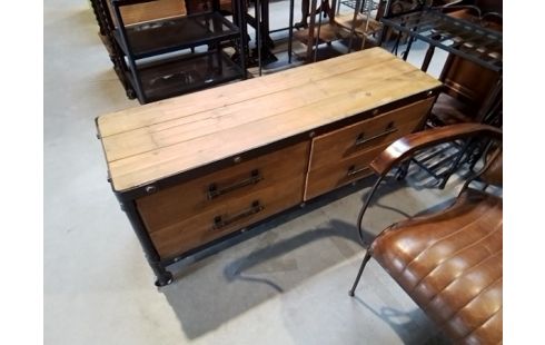 MEUBLE BAS STYLE INDUSTRIEL SUR ROULETTES