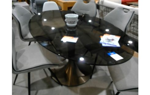 TABLE OVALE VERRE FUME PIED METAL LA REDOUTE