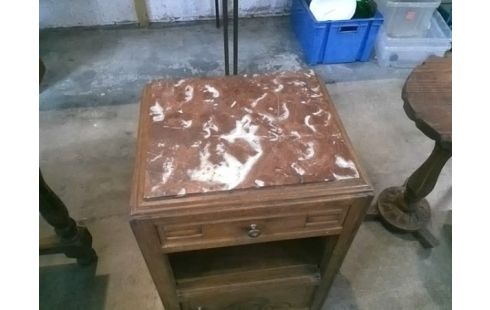 CHEVET ANCIEN NOYER ET MARBRE ROUGE