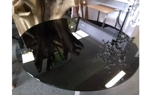 TABLE BASSE RONDE VERRE FUMÉ ANNEE 80