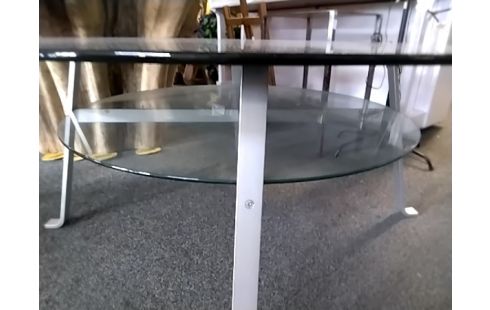 TABLE BASSE RONDE VERRE FUMÉ ANNEE 80