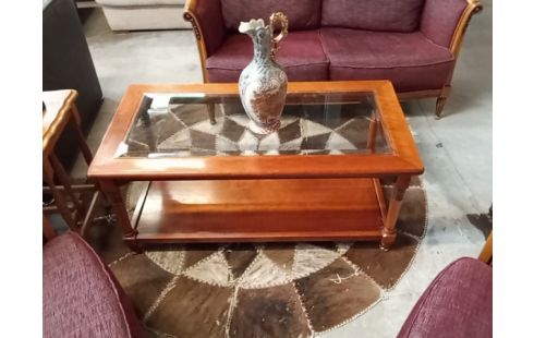 SALON MERISIER TISSU BORDEAU + POUF+ TABLE