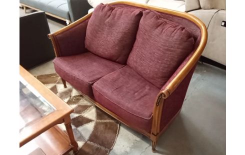 SALON MERISIER TISSU BORDEAU + POUF+ TABLE