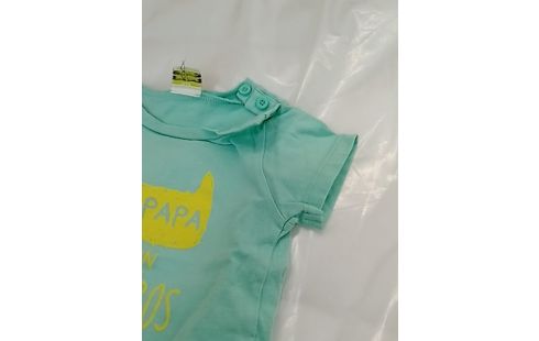 T-SHIRT BLEU TURQUOISE AVEC ÉCRAN JAUNE "MON PAPA EST MON SUPER HÉROS PRÉFÉRÉ"- 6MOIS