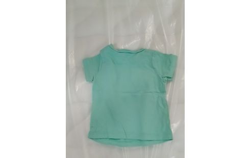 T-SHIRT BLEU TURQUOISE AVEC ÉCRAN JAUNE "MON PAPA EST MON SUPER HÉROS PRÉFÉRÉ"- 6MOIS