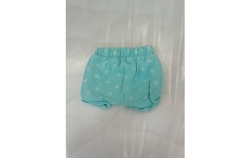 SHORT BLEU CIEL MOTIF PALMIERS BLANC AVEC LACET- 3MOIS