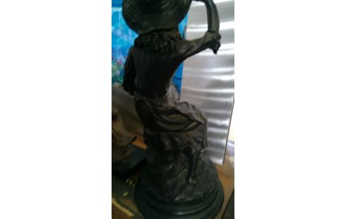 BEELD DAME MET HOED EN.HOND RESINE