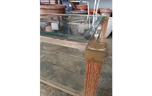 TABLE BASSE CÉRUSÉ VERRE BISEAUTÉ