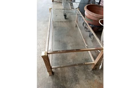 TABLE BASSE CÉRUSÉ VERRE BISEAUTÉ