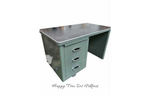 BUREAU VINTAGE 3 TIROIRS METAL VERTE