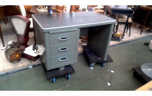 BUREAU VINTAGE 3 TIROIRS METAL VERTE