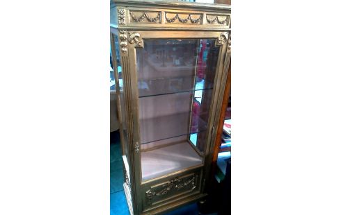 VITRINEKAST GOUD KLEUR 1 DEUR GESLEPEN GLAS