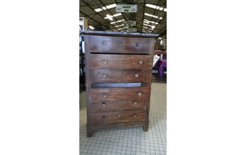 COMMODE ACAJOU DESSUS MARBRE  6 TIROIRS