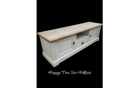 TV-MEUBEL WIT 2 DEUREN 1 LADE TEAK MASSIEF BLAD