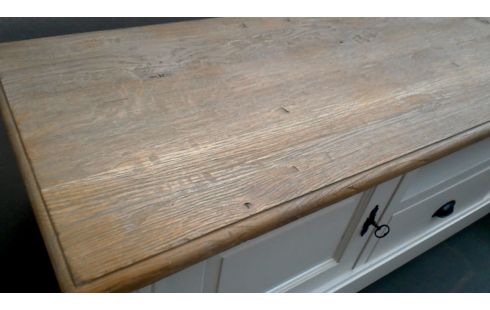 TV-MEUBEL WIT 2 DEUREN 1 LADE TEAK MASSIEF BLAD