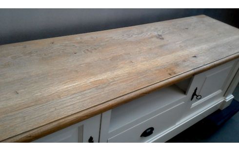 TV-MEUBEL WIT 2 DEUREN 1 LADE TEAK MASSIEF BLAD