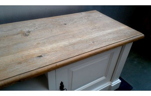 TV-MEUBEL WIT 2 DEUREN 1 LADE TEAK MASSIEF BLAD