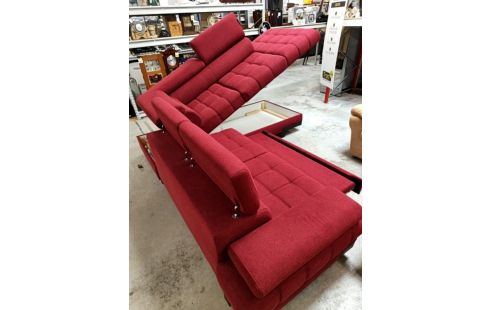 CANAPE D'ANGLE CONVERTIBLE BORDEAUX + COFFRE