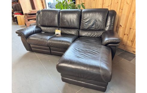 CANAPE CUIR BRUN AVEC RÉCAMIÈRE ET RELAX MÉCANIQUE