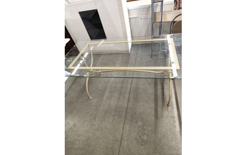 TABLE FER FORGÉ PLATEAU VERRE RECTANGULAIRE BLANC