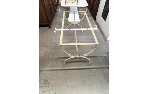 TABLE FER FORGÉ PLATEAU VERRE RECTANGULAIRE BLANC