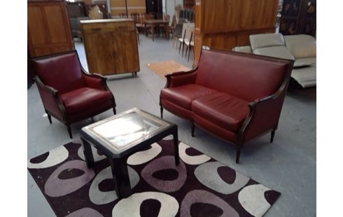 CANAPE CUIR ROUGE 2P+1P