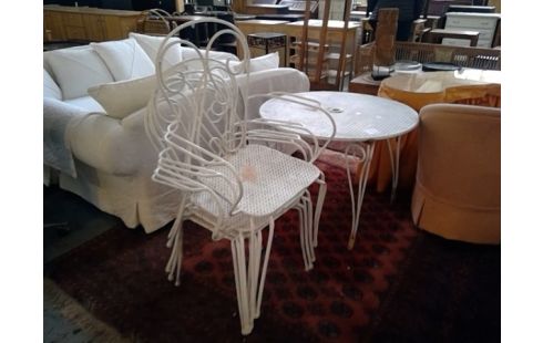 LOT DE 4 CHAISE JARDIN VINTAGE METAL BLANC DS LEUR JUS ROUILLE