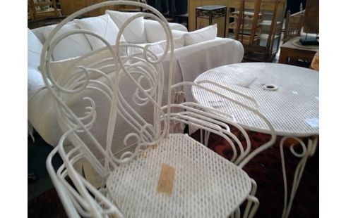 LOT DE 4 CHAISE JARDIN VINTAGE METAL BLANC DS LEUR JUS ROUILLE