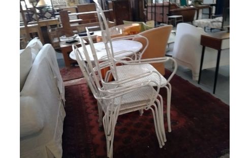 LOT DE 4 CHAISE JARDIN VINTAGE METAL BLANC DS LEUR JUS ROUILLE