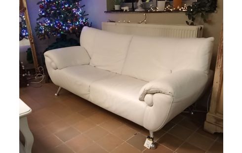 SALON CUIR BLANC 3+LISEUSE+POUF