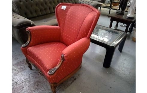 FAUTEUIL CLUB TISSU ROUGE STYLE 1930 LOUIS XV
