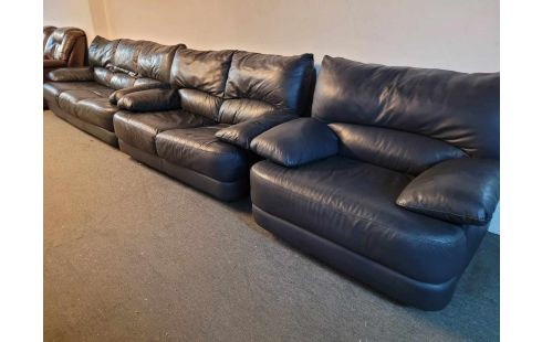 SALON CUIR BLEU 3 + 2 + 1