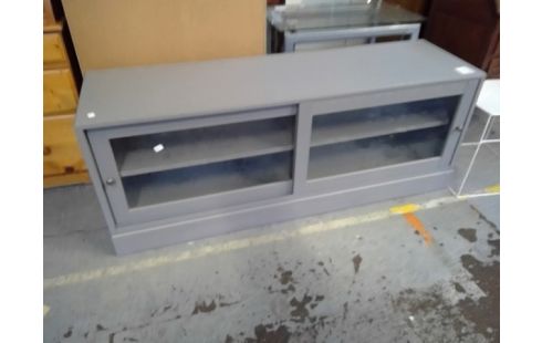 MEUBLE TV 2 PORTES VITREES GRIS 160X 45 PROF X 62 HAUT