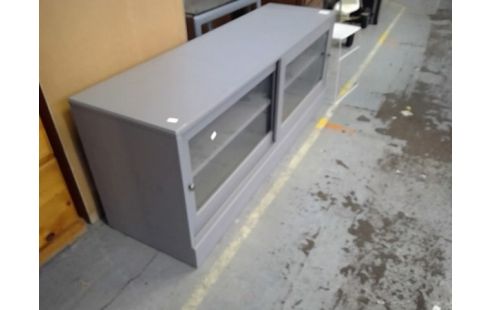 MEUBLE TV 2 PORTES VITREES GRIS 160X 45 PROF X 62 HAUT