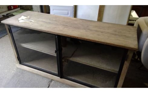 VITRINE 2 PORTES BUFFET CHENE CERUSE