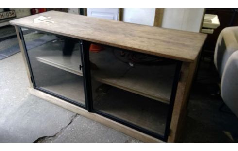 VITRINE 2 PORTES BUFFET CHENE CERUSE