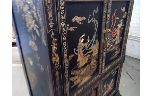 MEUBLE CHINOIS 4 PORTES NOIR