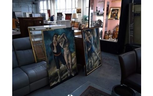 HUILE SUR PANNEAU / TOILE   SUJET COUPLE DANSE  GRAND FORMAT