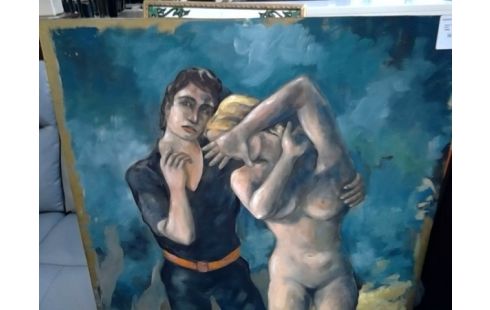 HUILE SUR PANNEAU / TOILE   SUJET COUPLE DANSE  GRAND FORMAT