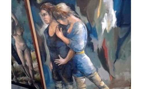 HUILE SUR PANNEAU / TOILE   SUJET COUPLE DANSE  GRAND FORMAT