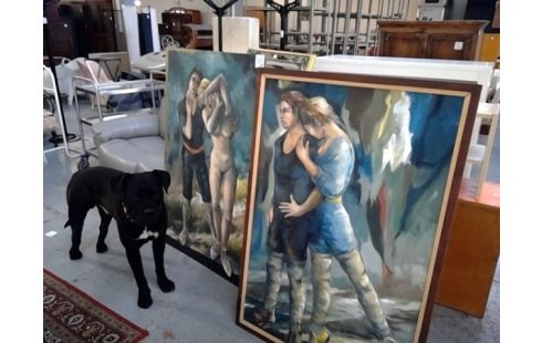 HUILE SUR PANNEAU / TOILE   SUJET COUPLE DANSE  GRAND FORMAT