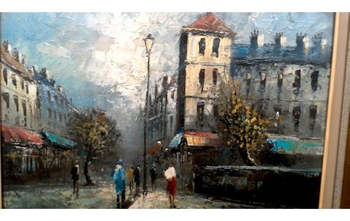 SCHILDERIJ STRAAT IN PARIJS GESIGNEERD BURNETT