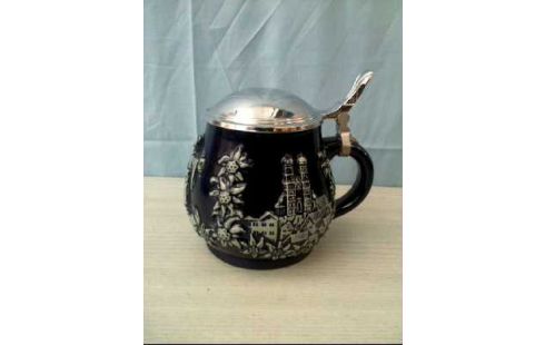 BIERKRUG BLAU <MÜNCHEN> ZINNDECKEL