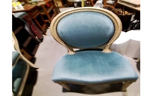 CHAISE MEDAILLON VELOURS BLEU